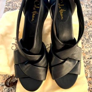 Cole Haan nike air black leather wedge sandals